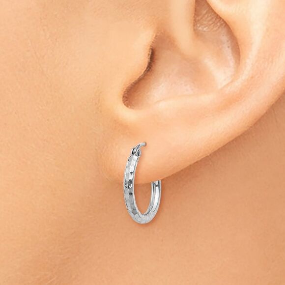 2mm, 14k White Gold Diamond-cut Hoops, 15mm (9/16 Inch)